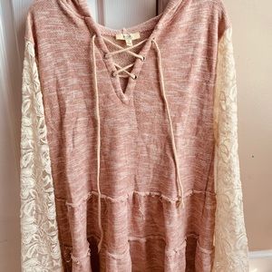 Blush lace top w/ hoodie